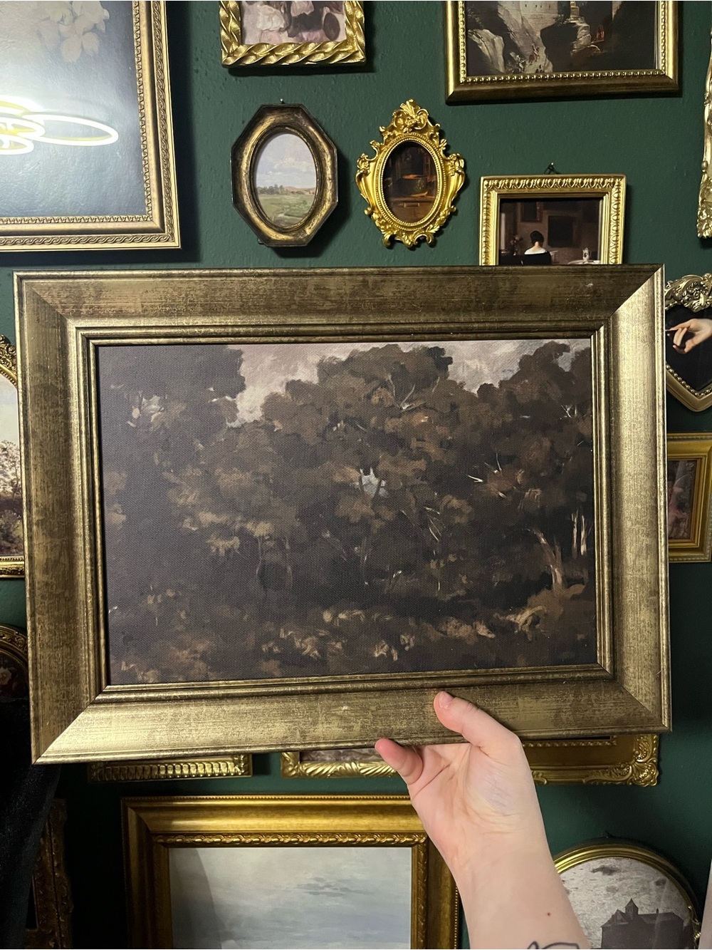 Threshold 16”x12” Moody Brown and Gold Framed Woodland Painting Canvas